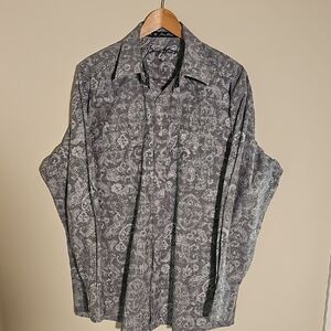 George Strait Steel Paisely‎ Mens Long Sleeve Shirt. White Snap Buttons. XL